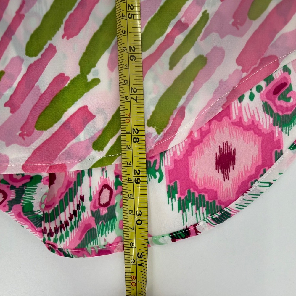 Entro Womens Small Pink Green Mixed Print Ikat Button Down Shirt Spring Oversize - Picture 6 of 7